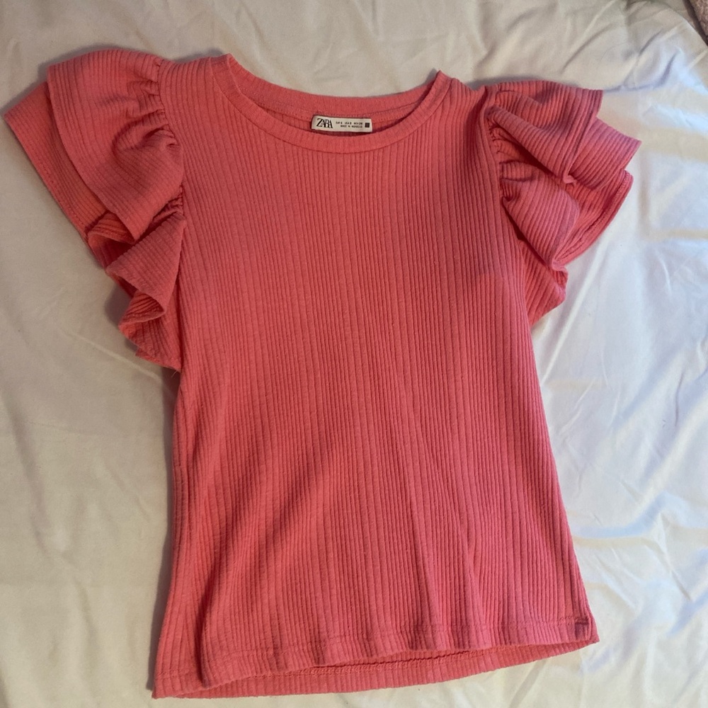 zara pink ruffled top